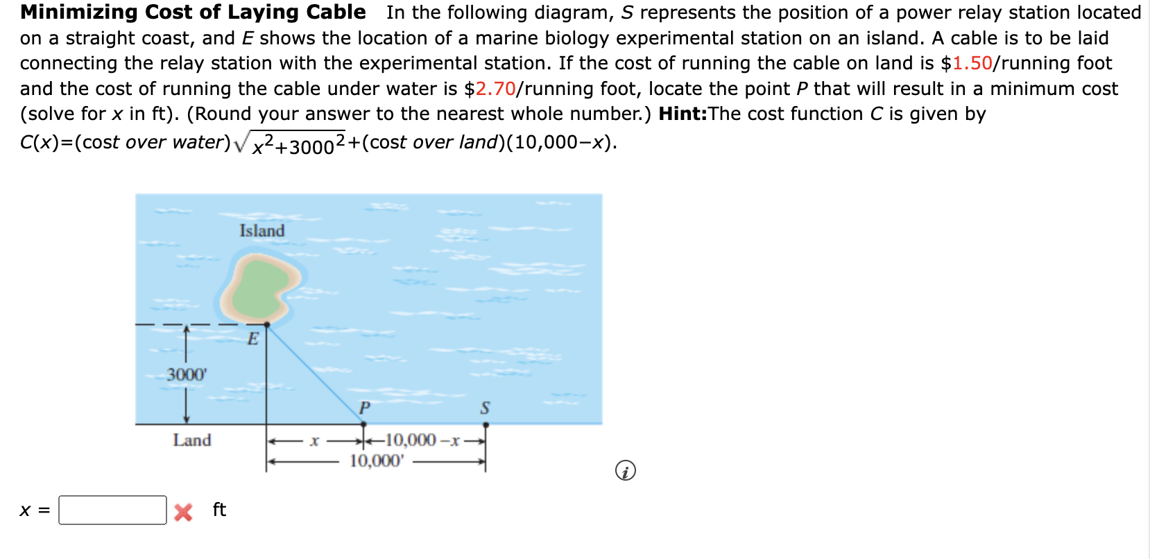 Solved Minimizing Cost of Laying Cable In the following | Chegg.com