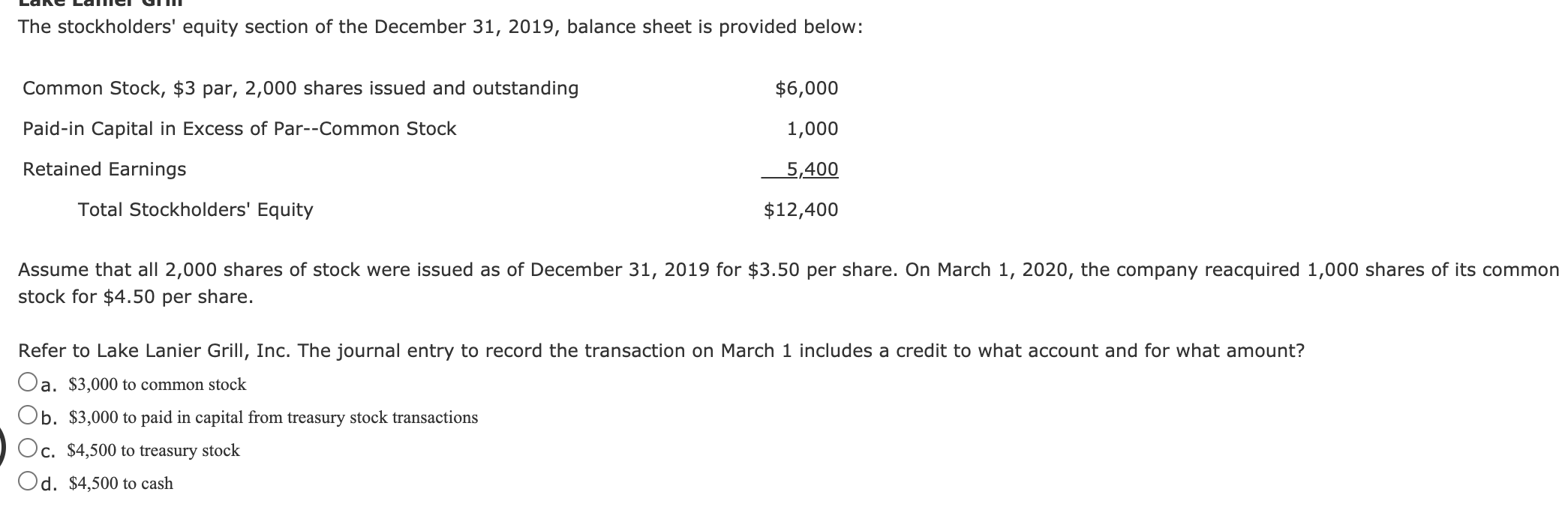 Solved The Stockholders' Equity Section Of The December 31, | Chegg.com