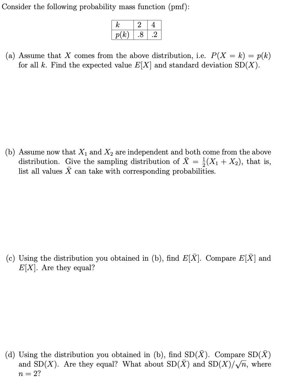 Solved Consider The Following Probability Mass Function Chegg Com