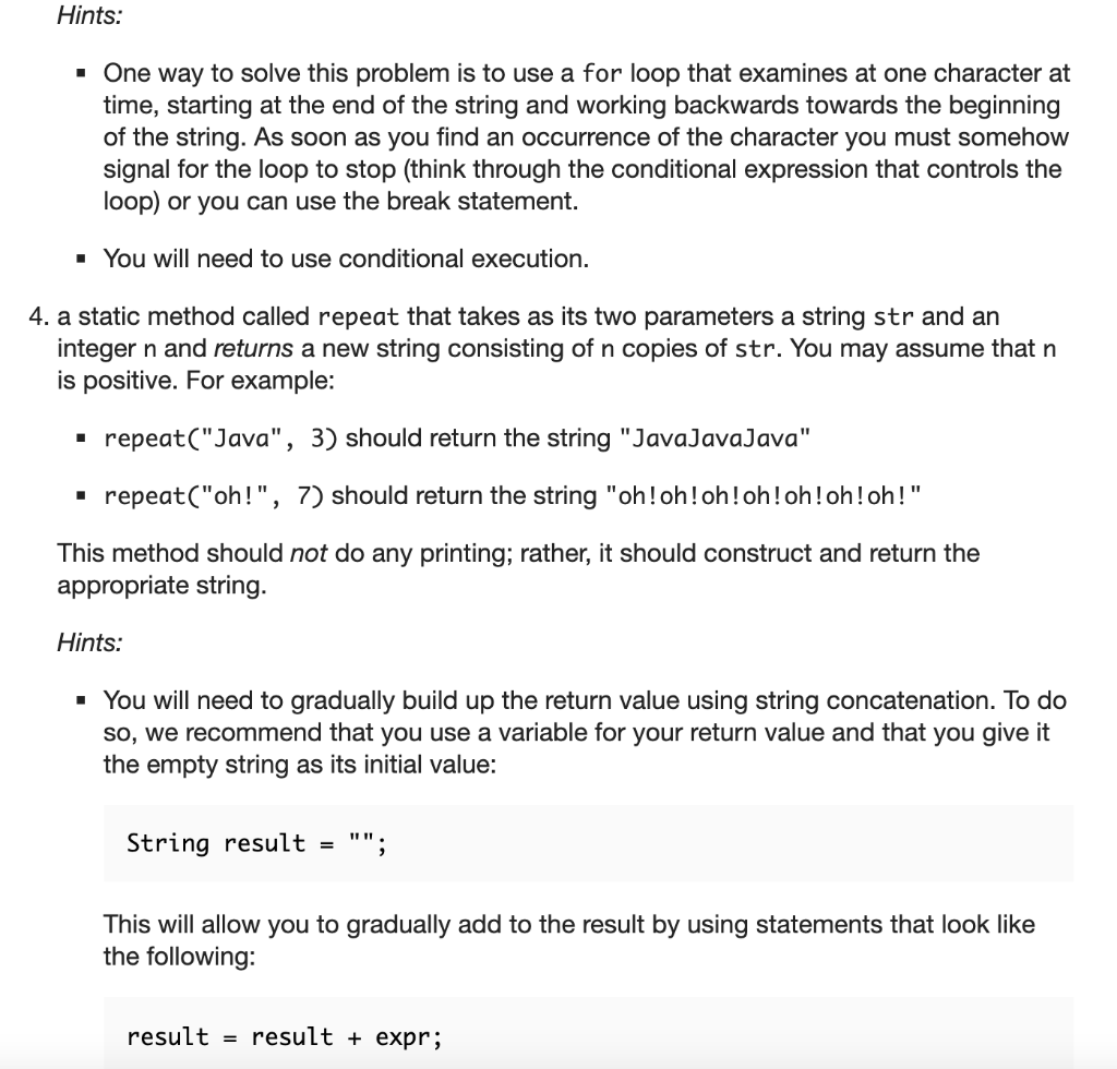 Solved 2. a static method called firstAndLast that takes a | Chegg.com