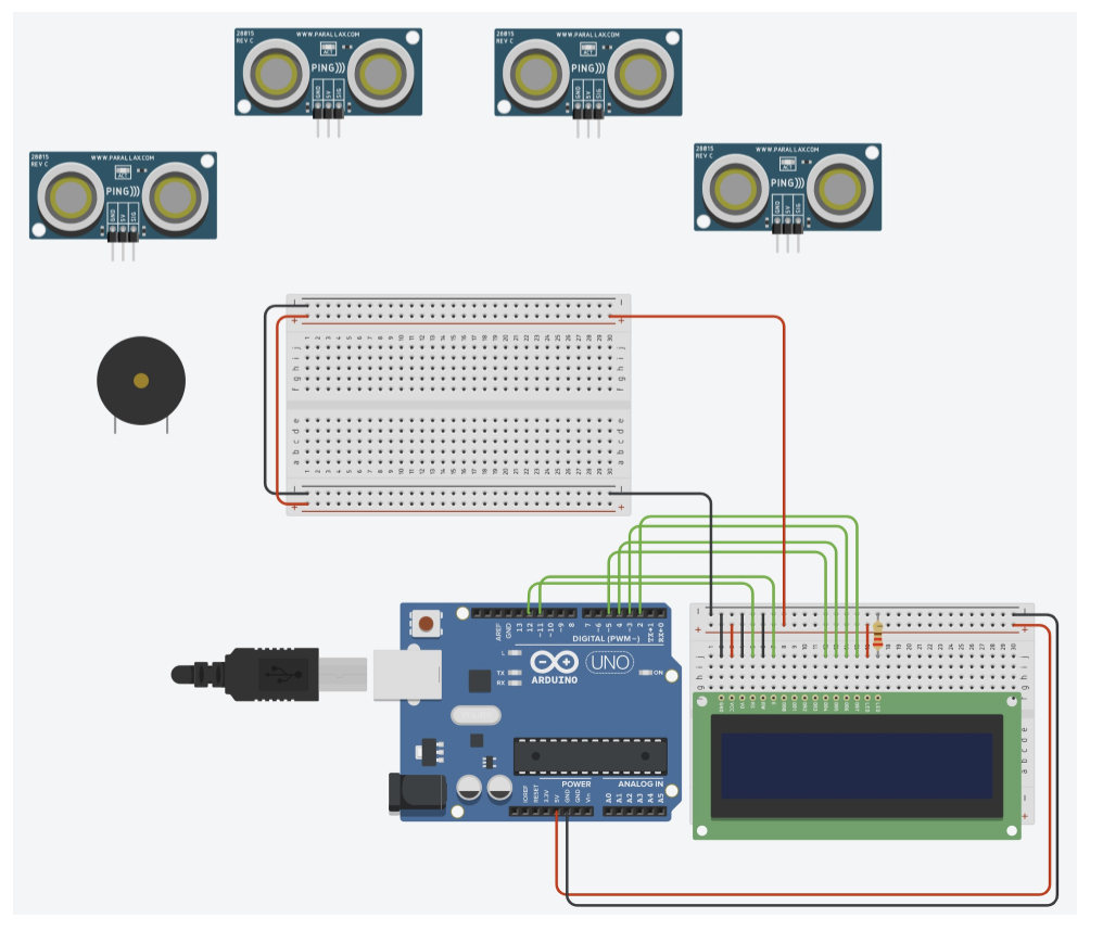 Solved Aruduino simulated ultrasonic parking sensor array | Chegg.com image.