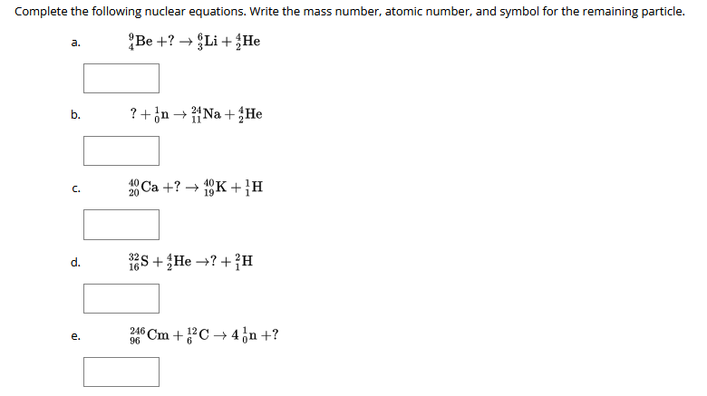 Solved omplete the following nuclear equations. Write the | Chegg.com