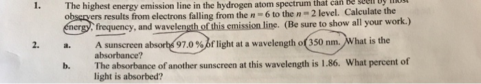 Solved emission line in the hydrogen atom spectrum that can | Chegg.com