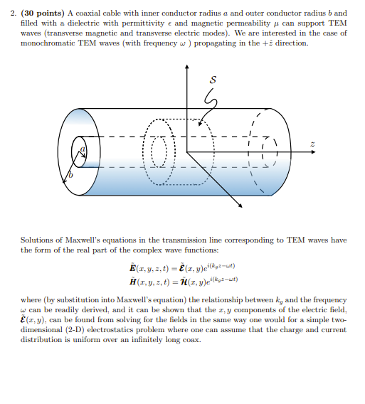 Solved A coaxial cable with inner conductor radius a and