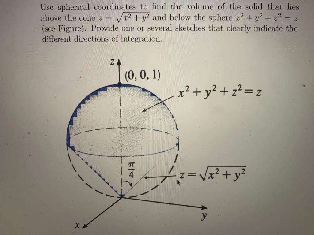 Solved Use spherical coordinates to find the volume of the | Chegg.com