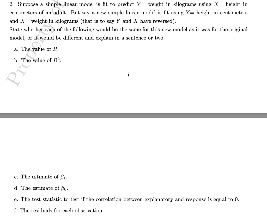 Solved 2. Suppose A Simple Linear Model Is Fit To Predict Y= | Chegg.com