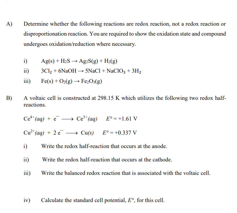 Solved A) Determine whether the following reactions are | Chegg.com