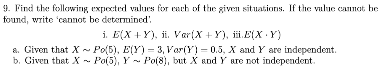 Solved Find The Following Expected Values For Each Of The | Chegg.com