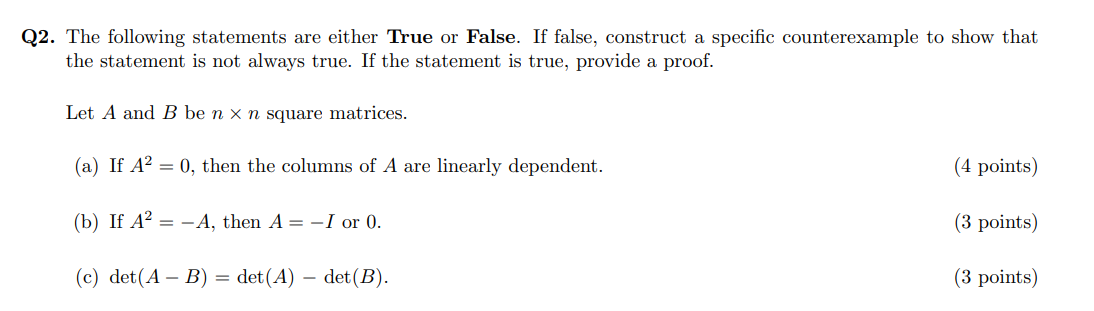 Solved Q2. The following statements are either True or | Chegg.com