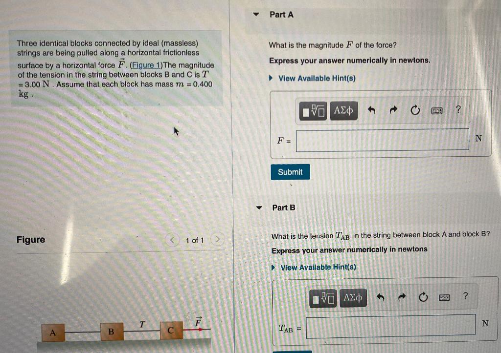 Solved Part A Three Identical Blocks Connected By Ideal | Chegg.com