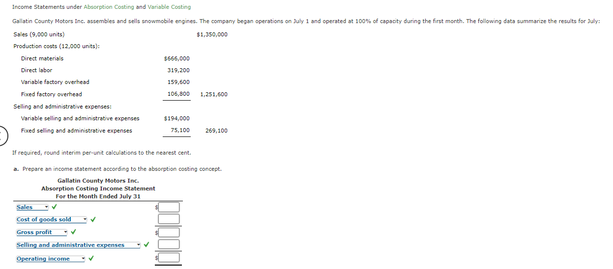 Solved Income Statements Under Absorption Costing And 7705