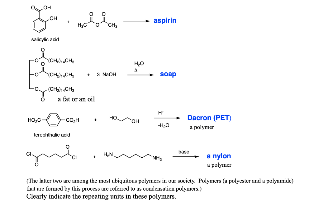 Solved salicylic acid +3NaOH⟶H2OΔ⟶SOap Dacron (PET) a