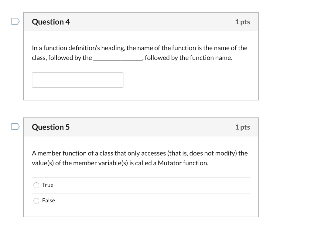 Solved Question 2 1 pts In the definition of a class, you | Chegg.com