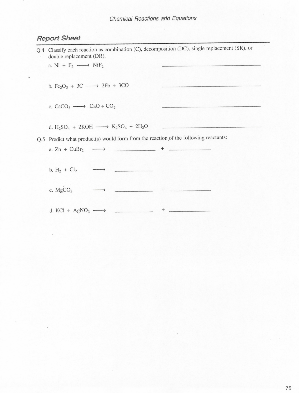 Solved Chemical Reactions and Equations Report Sheet Q.4 | Chegg.com