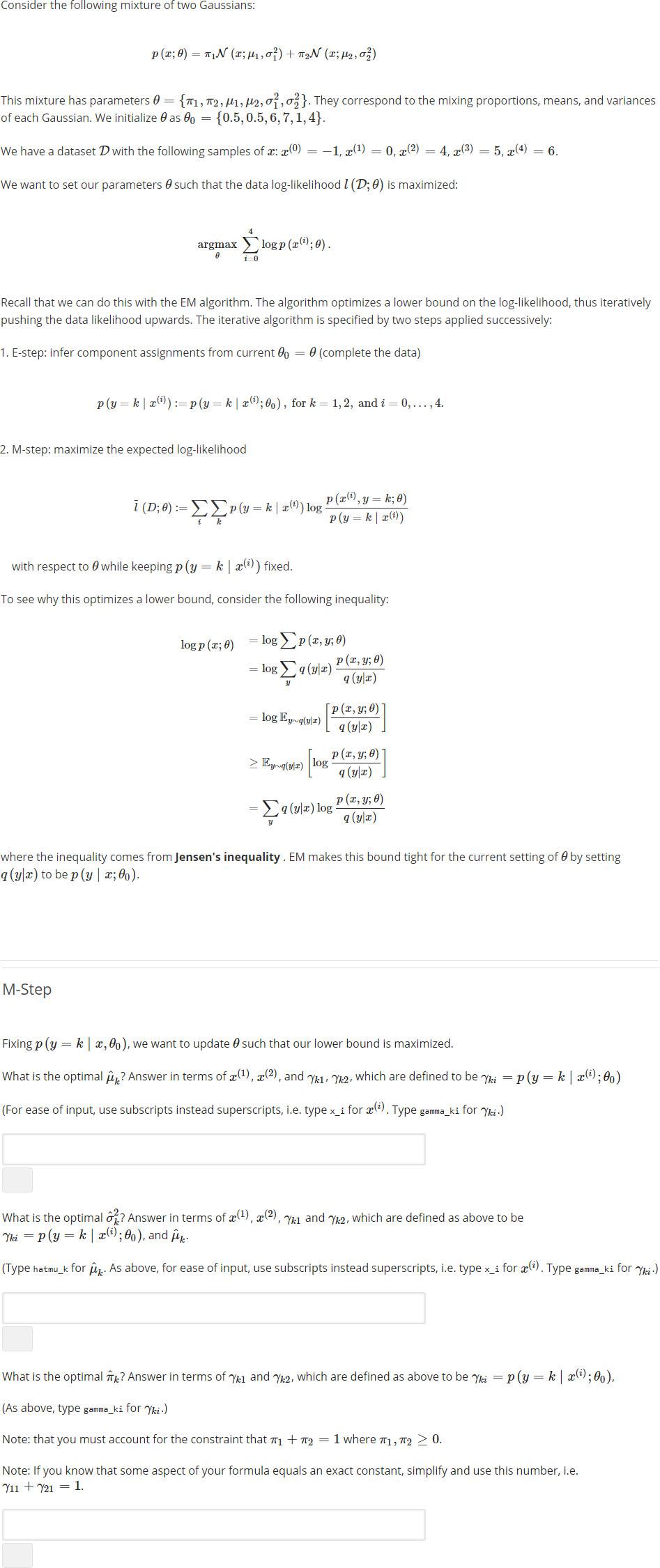 Consider the following mixture of two Gaussians: p(x; | Chegg.com