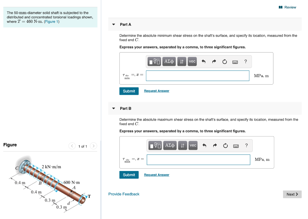Solved Review The 50 Mm Diameter Solid Shaft Is Subjected To 9760