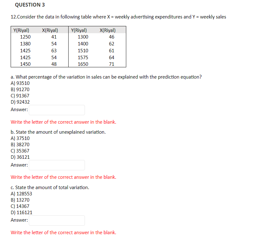 Solved 12.Consider The Data In Following Table Where X= | Chegg.com