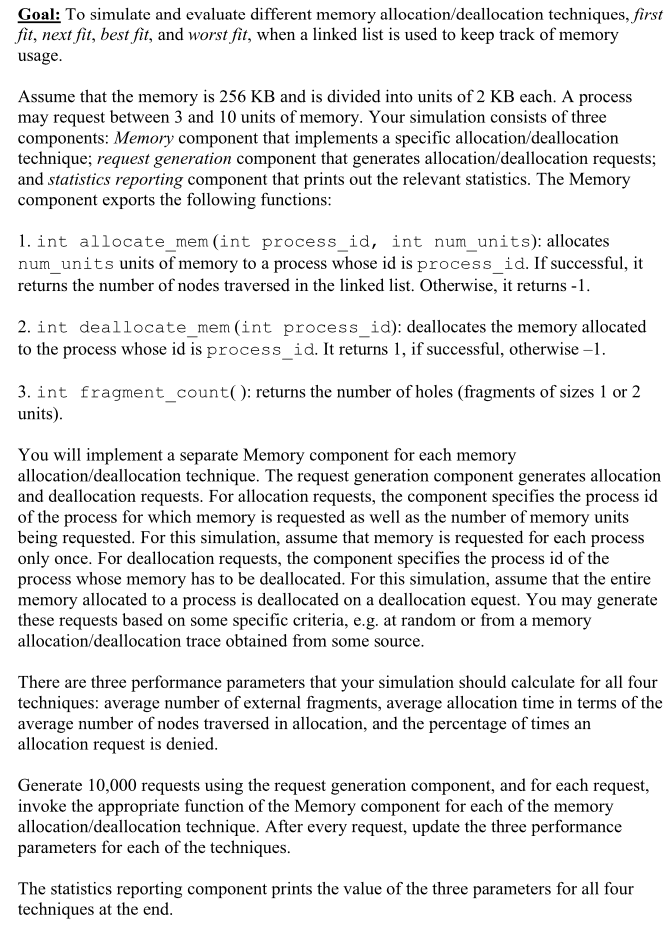 Goal: To simulate and evaluate different memory | Chegg.com