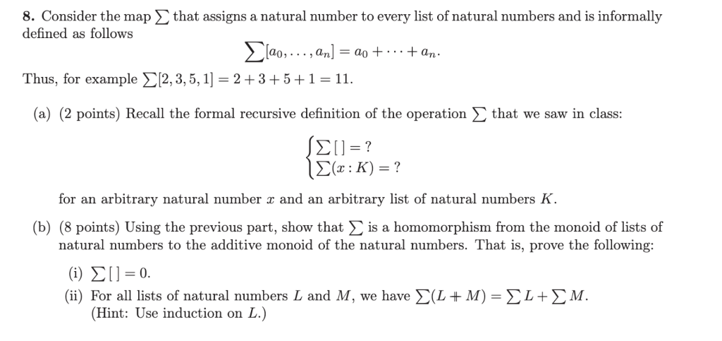 Solved 8. Consider the map ∑ that assigns a natural number | Chegg.com