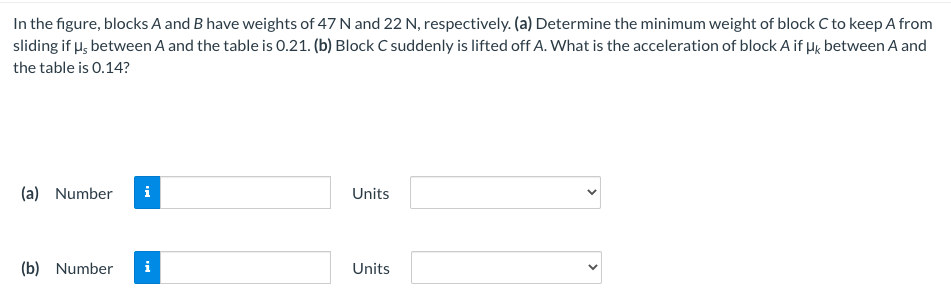 Solved In The Figure, Blocks A And B Have Weights Of 47 N | Chegg.com