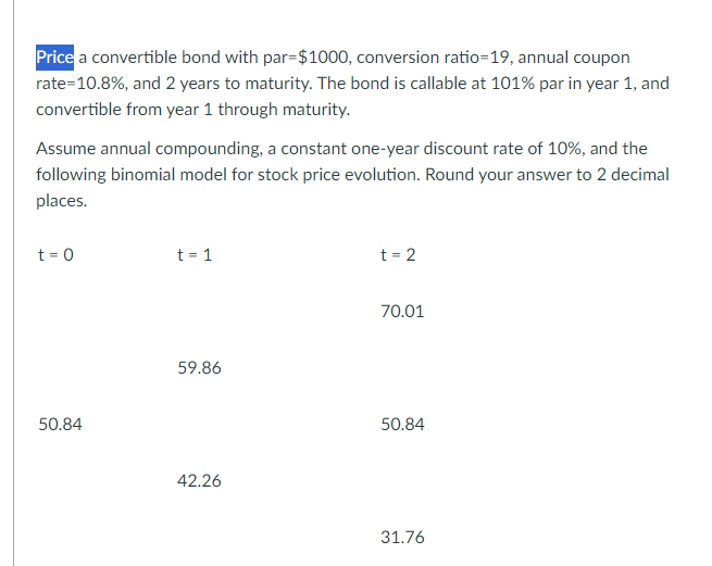 Solved Price a convertible bond with par \\( =\\$ 1000 \\), | Chegg.com