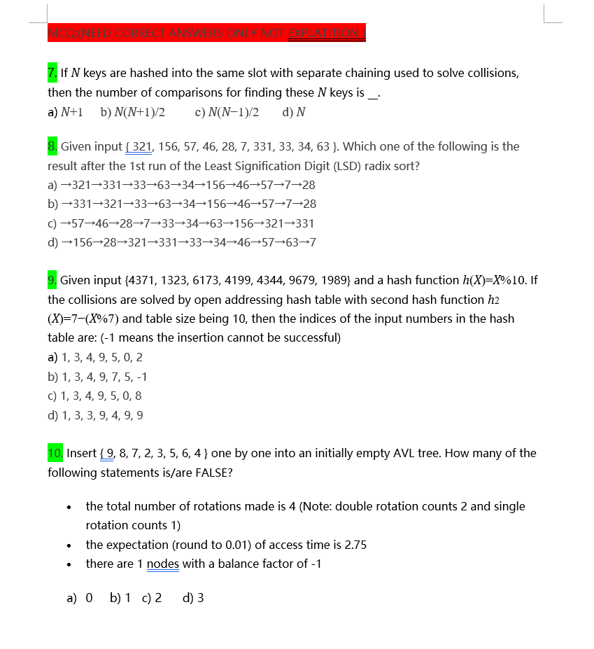 Solved MCO:(NEED CORRECT ANSWERS ONLY NOT EXPLATITION 7. If | Chegg.com