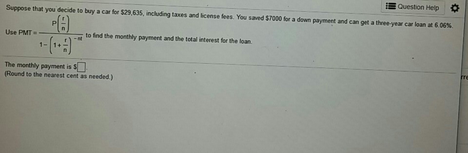 Solved EQuestion Help Suppose That You Decide To Buy A Car | Chegg.com