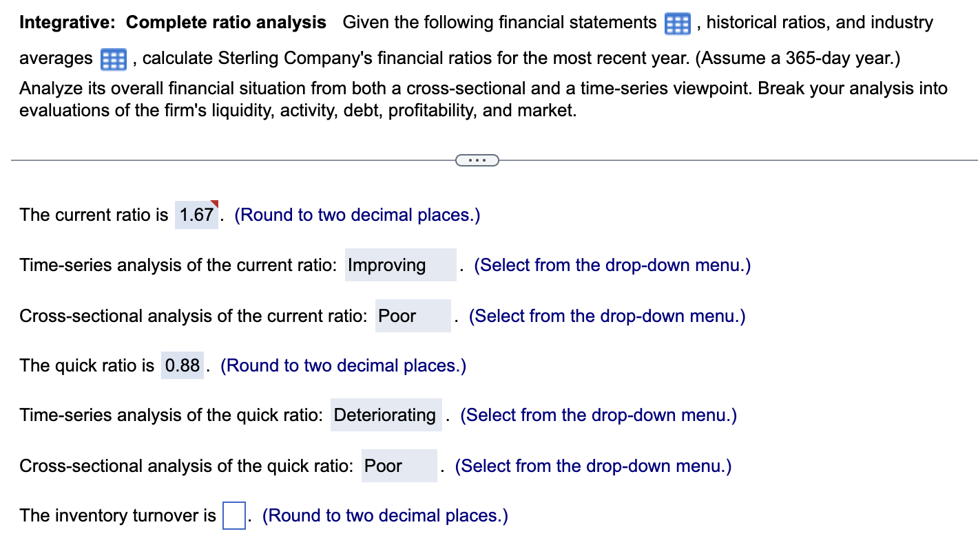Solved Integrative: Complete ratio analysis Given the | Chegg.com