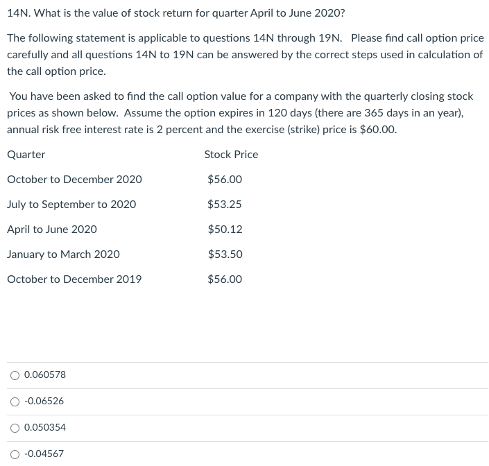 14n-what-is-the-value-of-stock-return-for-quarter-chegg