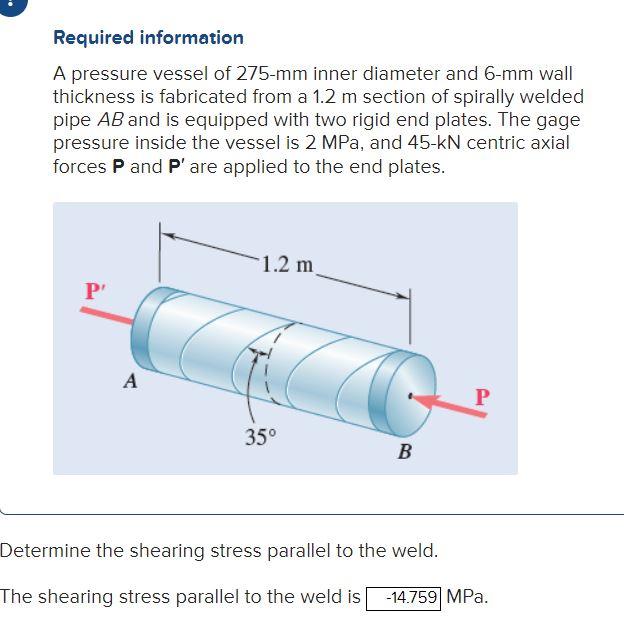 Solved Required information A pressure vessel of 275-mm | Chegg.com