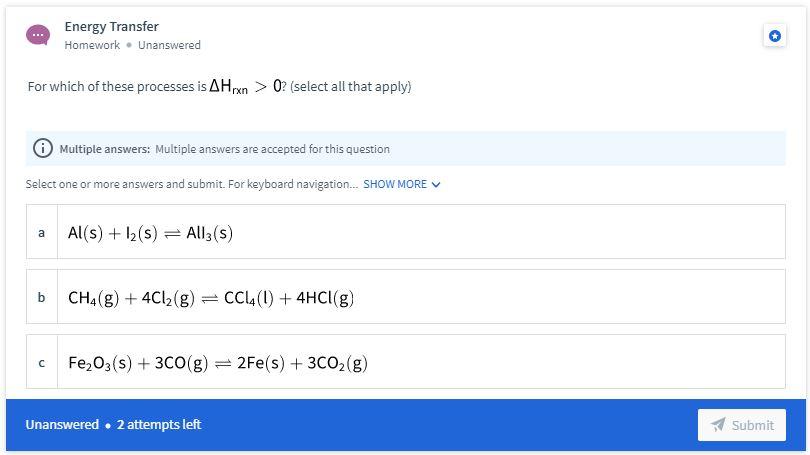 Solved Energy Transfer Homework. Unanswered For which of | Chegg.com