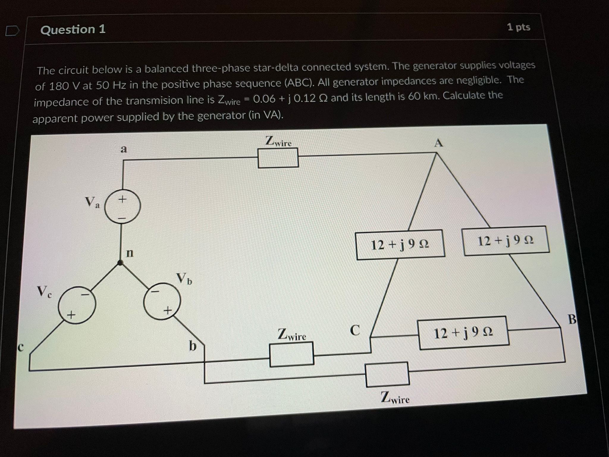 Solved The circuit below is a balanced three-phase | Chegg.com