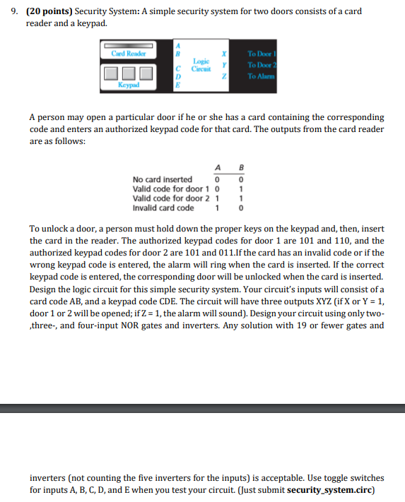 Solved 9. (20 points) Security System: A simple security | Chegg.com