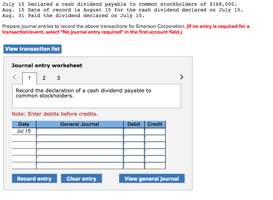 Solved July 15 Declared A Cash Dividend Payable To Common | Chegg.com