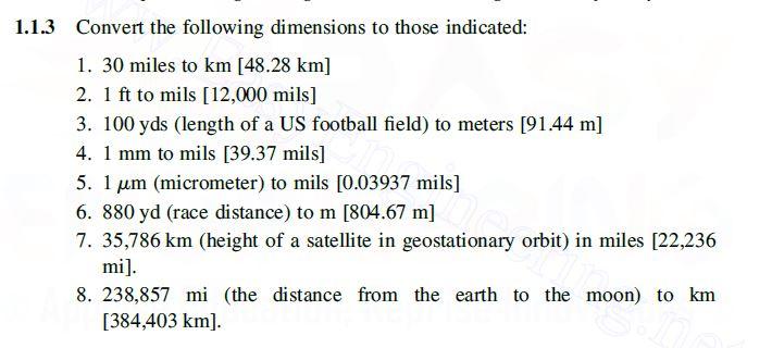 Solved 1.1.3 Convert the following dimensions to those Chegg