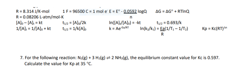 Solved N R 8 314 J K Mol 1 F C 1 Mol E E E Chegg Com