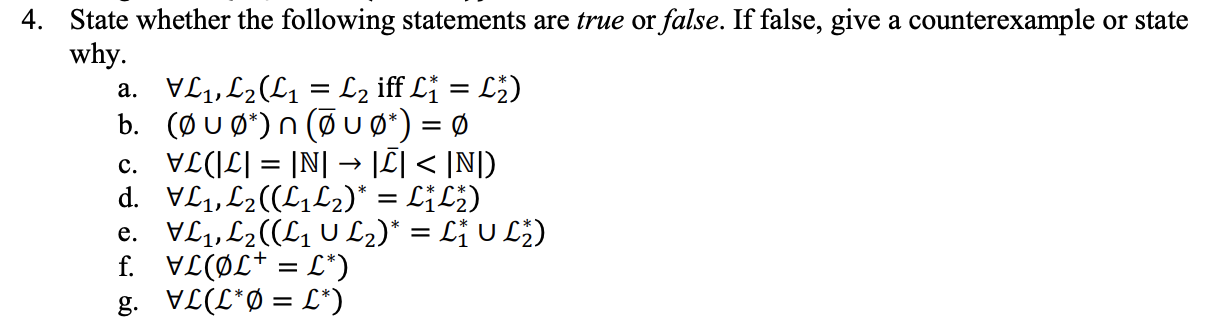 Solved 4. State whether the following statements are true or | Chegg.com