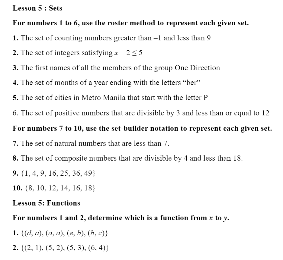 Solved Lesson 5 : Sets For Numbers 1 To 6, Use The Roster | Chegg.com