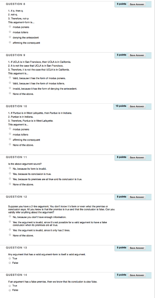 QUESTION 8 6 points Save Answer 1. If p, then q 2. | Chegg.com