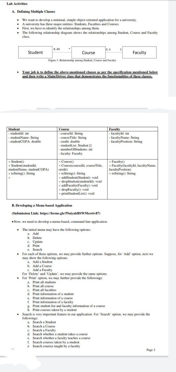 Lab Activities A. Defining Multiple Classes . We want | Chegg.com