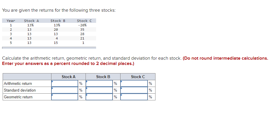 Solved You are given the returns for the following three | Chegg.com