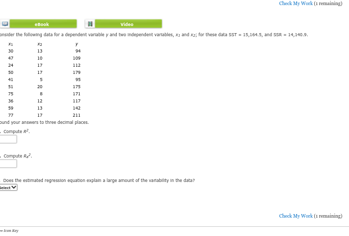 Solved Check My Work (1 Remaining) E Video EBook Onsider The | Chegg.com