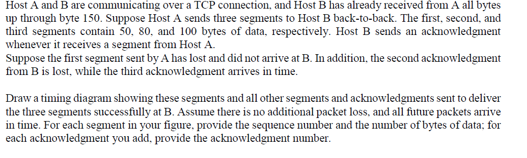 Solved Host A And B Are Communicating Over A TCP Connection, | Chegg.com