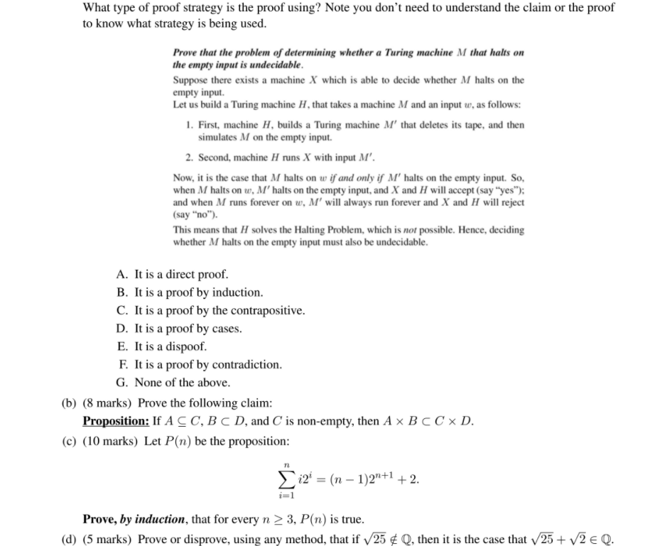 Solved What type of proof strategy is the proof using? Note | Chegg.com