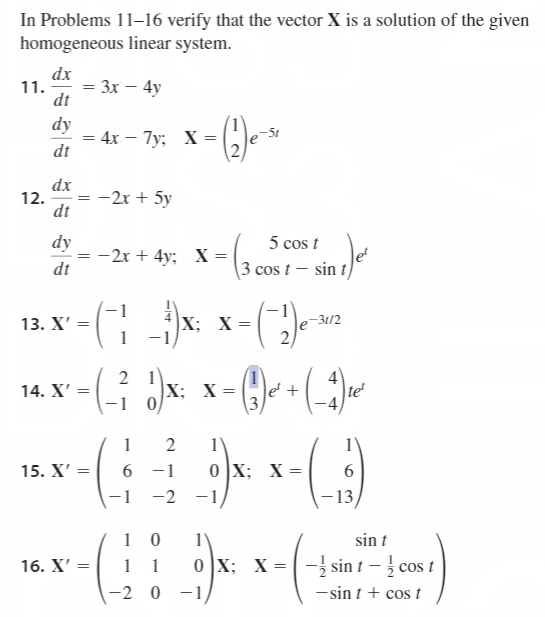 Solved In Problems 11 16 Verify That The Vector X Is A Chegg