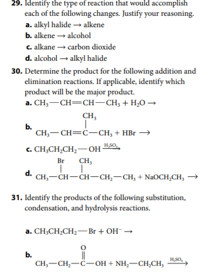 Solved 29. Identify the type of reaction that would | Chegg.com