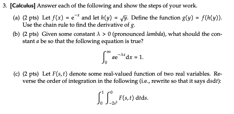Solved [Calculus] Answer each of the following and show the | Chegg.com