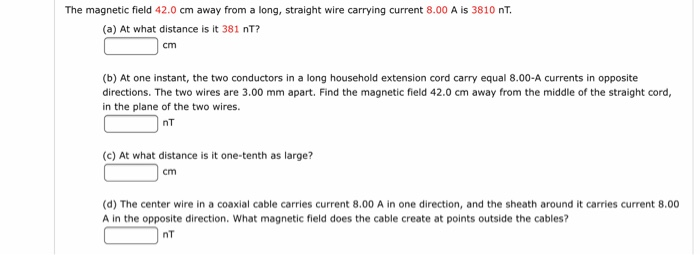 Solved The magnetic field 42.0 cm away from a long, straight | Chegg.com