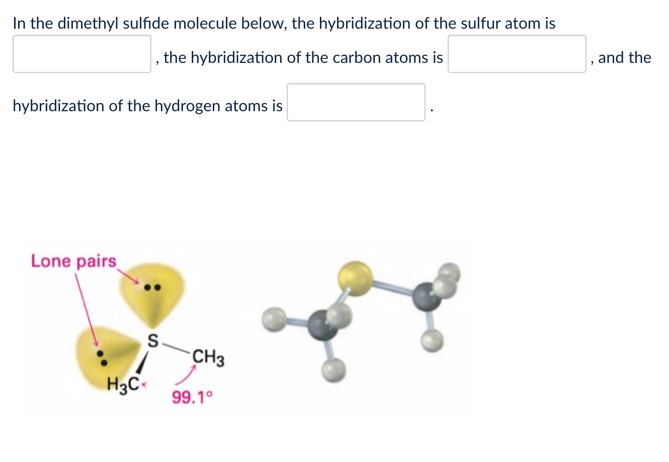 Solved In the dimethyl sulfide molecule below, the | Chegg.com
