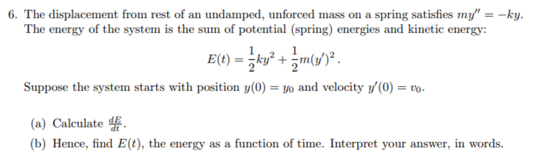 Solved The displacement from rest of an undamped, unforced | Chegg.com